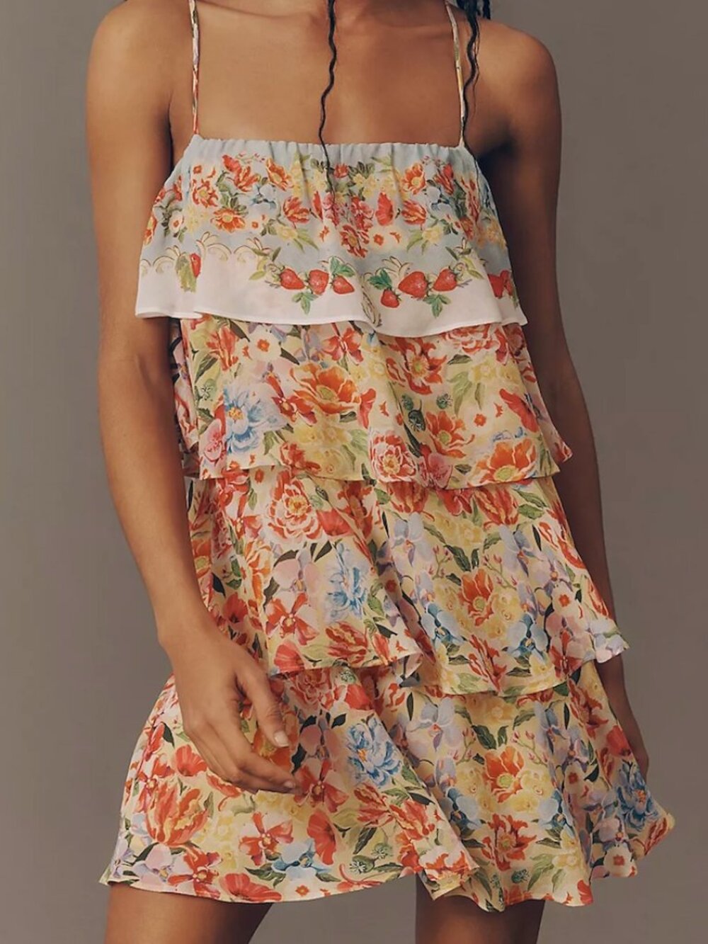 FARM RIO - ANTHROPOLOGIE Tiered Ruffle Mini Dress MED Garden Terrace Pink NWT